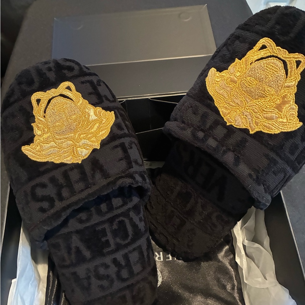 Versace black and Gold Slippers